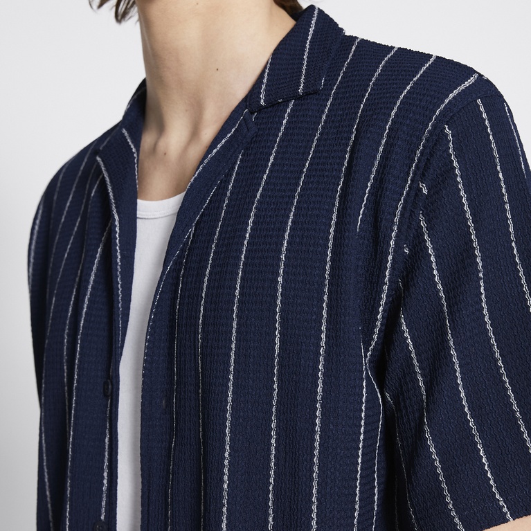 Short sleeve shirt "Steven Structure Stripe" Dark Blue